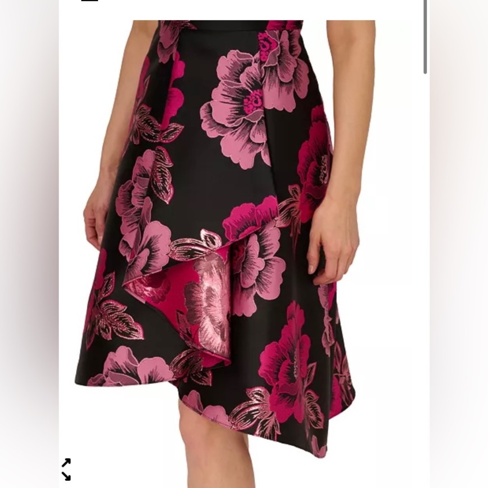 Adrianna Papell floral jacquard hight-low hem Pink and Black Floral Dress - Picture 4 of 14